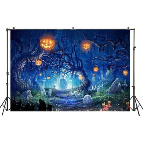 HUAYI Photography Backdrop Halloween Pumpkin Lantern Horror Night Photo Background Child Studio Birthday Room Decoration W-4112