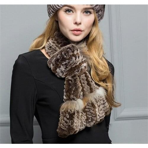 IANLAN Super Soft Fur Scarf for Women Casual Real Rex Rabbit Fur Neckerchief Ladies Knitted Raccoon Fur Wrap Muffler IL00023