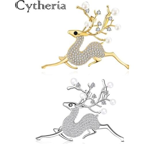 Delicate luxury gold/silver color crystal rhinestone&pearl deers for women high quality pins dress party gifts
