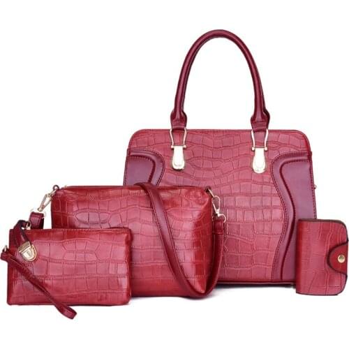 4 Pieces Set Women Crossbody Bags Shoulder Bags 4 Pieces Tote Bag Wallet Bags Crocodile Pattern Handbag Torebka Damska