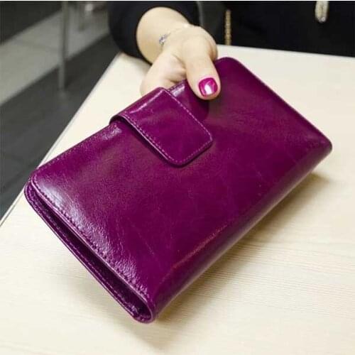 Genuine Leather Wallet women Oil Wax Cow Leather Purse Passport cover Passport Holder Pink Purple Blue Black Red Yellow Brown