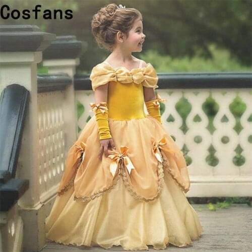 Hot New Beauty And The Beast Dress For Girl Belle Costume Child Deguisement Elza Carnaval Christmas Kid Sling Bridesmaid Prom