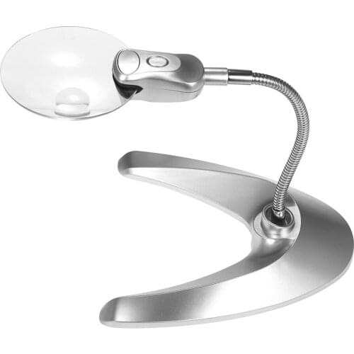 TH7002A Multi-functional Flexible Magnifier 3X 4.5X with 2 LED Lights Desk Table Magnifying Glass Tool with Stand