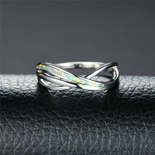 Fashion Women Rings 2021 Statement Jewelry Accessories Exquisite Blue Imitation Opal Hollow Crossing line Rings for Women