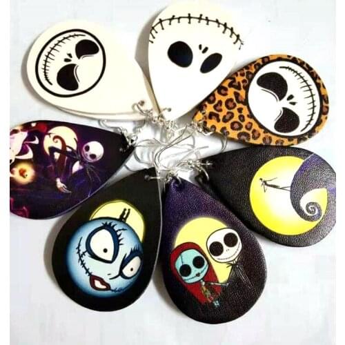 2021 New Halloween Motif Movie Character Joker Print Leather Earrings for Women Fashion Halloween Party Jewelry