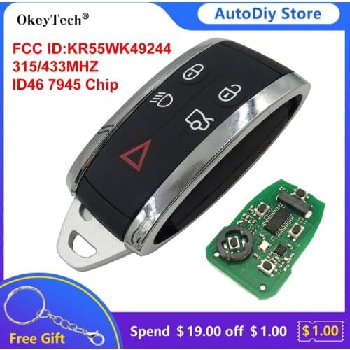 OkeyTech 315/433Mhz ID46 7945 Chip 5 Buttons Keyless Smart Remote Control Car Key For Jaguar XF XFR XK XKR 2009-2013 KR55WK49244