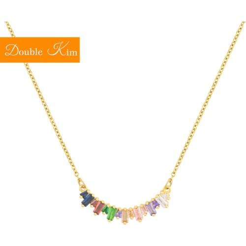 Rainbow Zircon Pendant Necklace Titanium Stainless Steel Gold Chain Necklace Inlaid Zircon Fashion Trendy Women Jewelry Gift