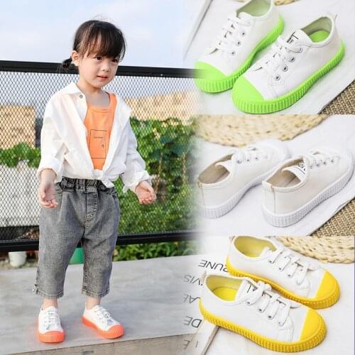 Children Girls Boys Flat Canvas Shoes For Kids Boys Fluorescence White Green Yellow Candy Color Casual Sneakers Shoes New 2019