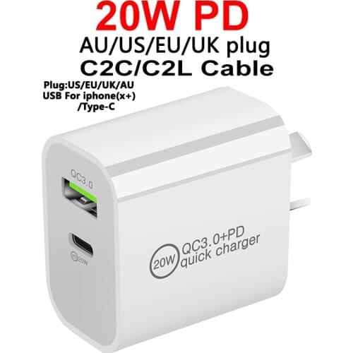 PD20W Type C Quick Charger Adapter For iPhone 11 12 Pro Max QC 3.0 US EU AU UKPlug Travel Wall Charger For Xiaomi Huawei Samsung