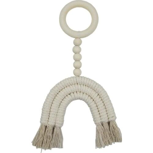 Handmade Woven Wall Hanging Home Decor Macrame Wooden Boho Baby Teether Cotton Cord Wood Teething Toy Shower Gift