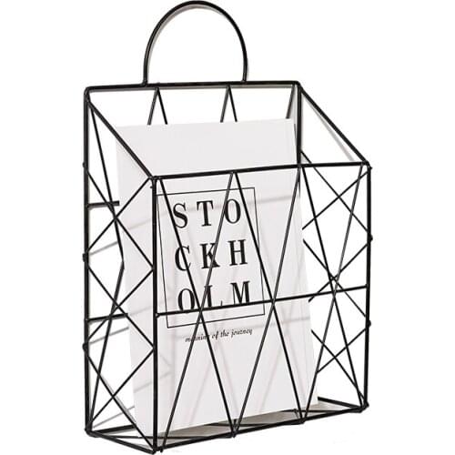 Simple iron newspaper sundries storage basket hanging on the wall ins storage rack