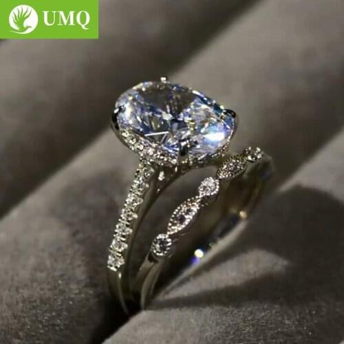 Luxury High Carbon 9 Carat sparkling AAAAA+ Oval Wedding rings Top quality 925 Sterling silver 9 *13 mm Egg CZ Female Rings Set