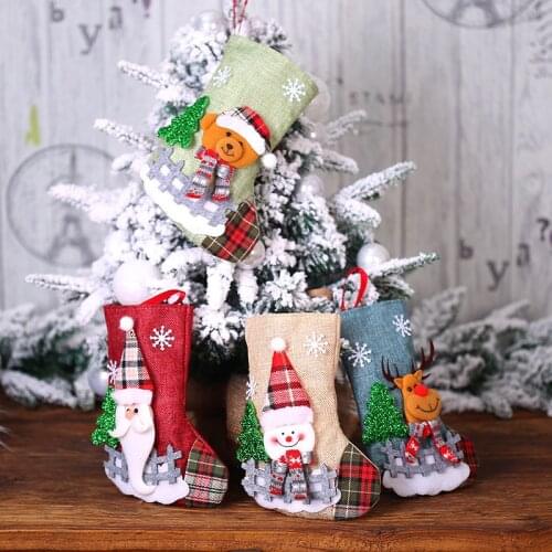 Christmas Sock Christmas Tree Decoration Pendant Ornaments Candy Gift Bag Santa Claus Snowman Elk Xmas Decoration
