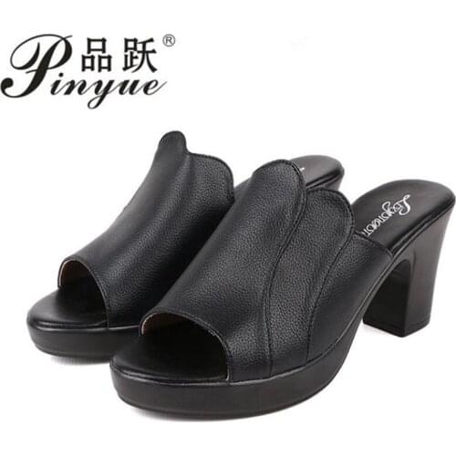 Fashion Women Sandals Comfortable Genuine Leather Thick Heels Womens Casual Shoes Summer Platform Sandal Plus Size 42