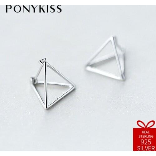 PONYKISS Office 100% 925 Sterling Silver Trendy Geometric Stud Earrings Women Prevent Allergy Simple Jewelry Birthday Party Gift