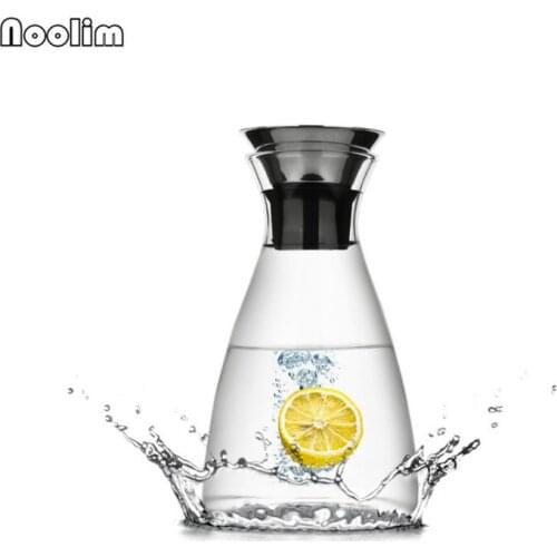 NOOLIM Glass Carafe with Stainless Steel Silicone Flip-top Lid Hot or Iced Water Pitcher Create Your Ice Water Beverages