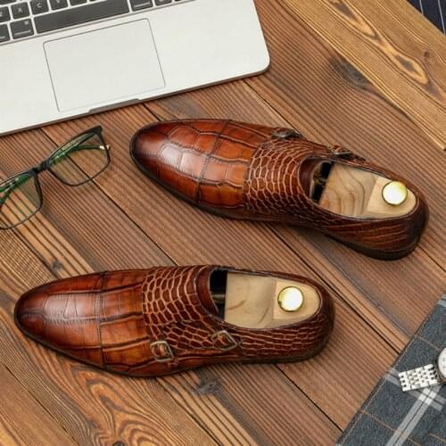 Men Genuine Leather Shoes Business Dress Suit Shoes Men Brand Bullock Genuine Leather Black Snake Print Wedding Mens Shoes