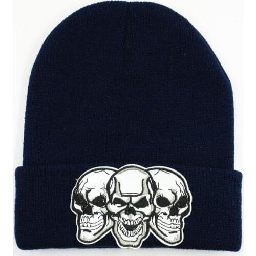 Skull embroidery Thicken knitted hat winter warm hat Skullies cap beanie hat for kid men women