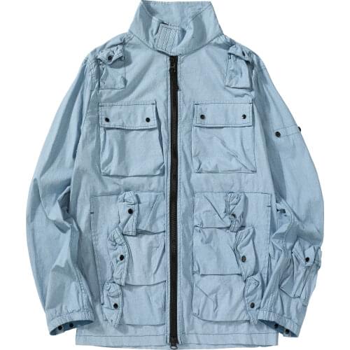 Spring Mens Multi-Pocket Tooling Jacket Casual Shirt