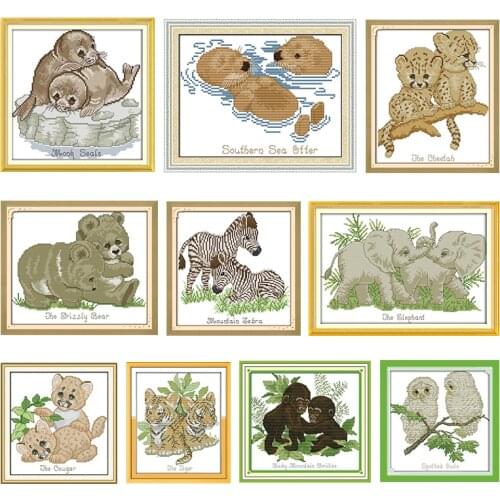 Sea Dogs Cross Stitch Embroidery Needlework Kits Animal Stamped 11CT 14CT Print Counted Patterns Crafts Accessories Decor Thread