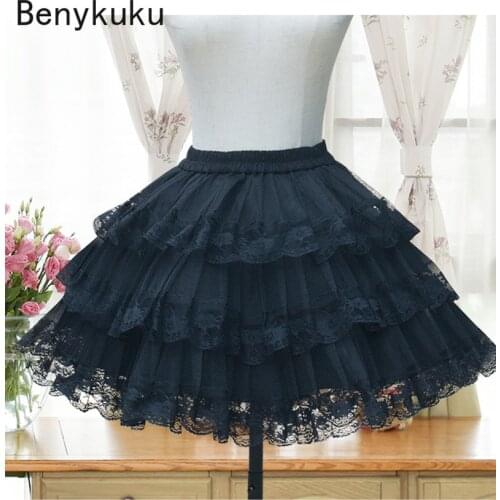 Sweet White Black Cosplay Pettiskirt Lace Lolita Petticoat Fluffy Bubble Tutu Skirt Puffy Half Slips Prom Crinoline Underskirt