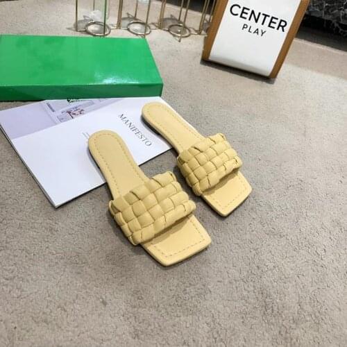 Outdoor Women Slippers Weave Chaussure Femme Summer Leather Zapatillas Mujer Beach Sandals Women Flats Buty Damskie Size 35-42