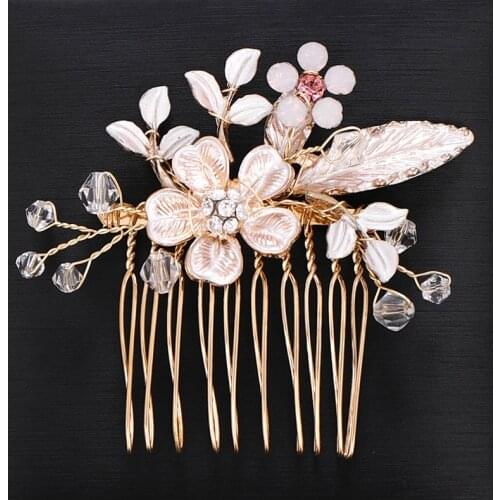 Bride Gold Flower Crystal Wedding Hair Combs Hair Accessories for Bridal Handmade Headpiece Tiara Women Hair ornaments Jewelry