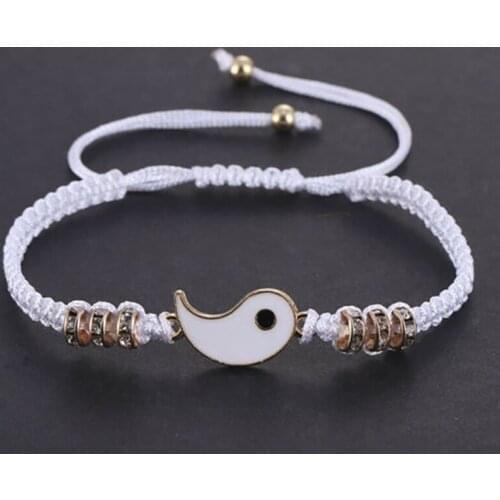 1Pcs Couples Bracelets for 2 Matching Yin Yang Adjustable Braided Cord Bracelet Friendship Relationship Valentines Gifts