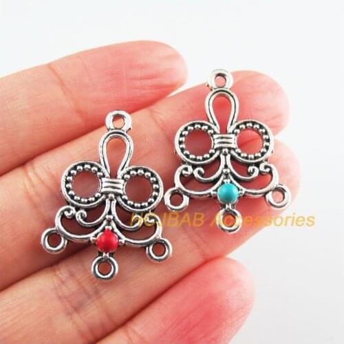 10 New Clouds Charms Tibetan Silver Tone Red & Blue Stone Flower Connectors 21.5x29mm