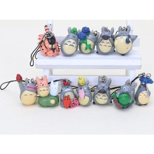 12pcs/set Anime MOVIE My Neighbor TOTORO CELL PHONE Strap cartoon Animation TOTORO keychain Action Figure Key Ring kids