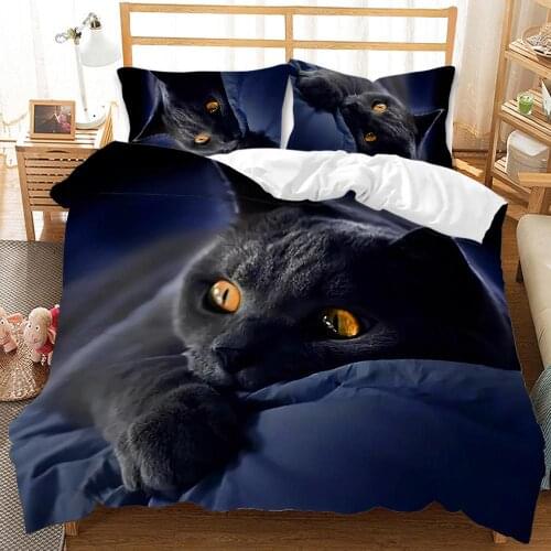 A Happy Family 2/3pcs Cute Animal Cat Pattern Quilt Cover Pillowcase Double Bed Set Sheet Cover Quilt Soft Microfiber Bedding