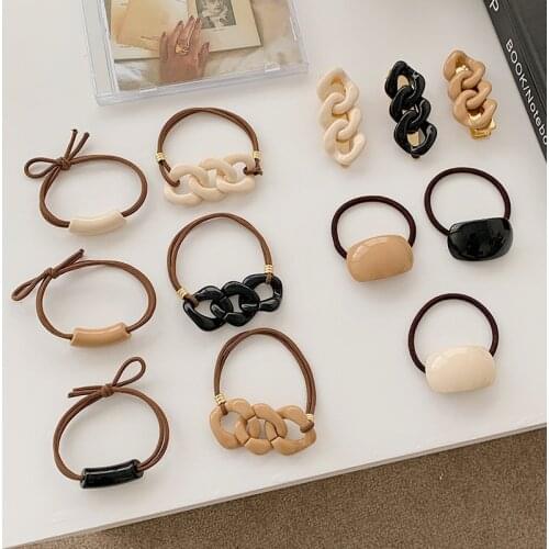 2021 Acrylic Circle Twist Chain Hairring Solid Color Headwear Hair Accessories Elastic Hair Ties Ponytail Holder Korean Style