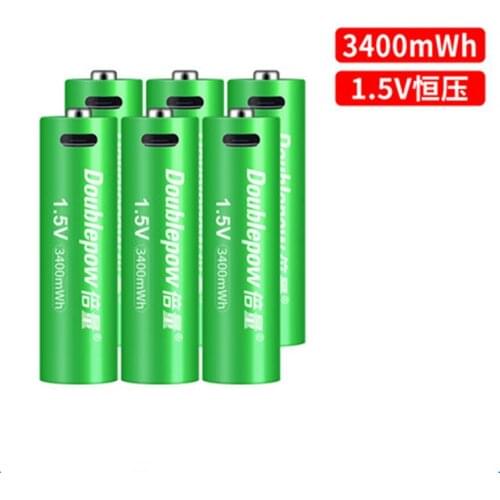 6pcs/lot Original 1.5V AA rechargeable battery 3400mWh USB rechargeable lithium battery fast charging via Micro USB cable