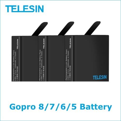 TELESIN 3 Battery for GoPro Hero 8 7 6 Hero 5 Black Original Replacement Battery 3.85V 1200mAh Battery Accessories