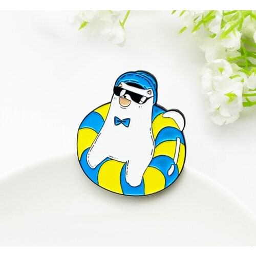 White Polar bear And Cat Swimming Enamel Pin Animal Swimming ring play Custom Brooches Lapel Badges Jewelry Gift for Kids Spille