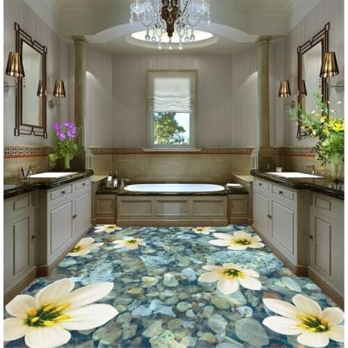 Free shipping 3D Custom flowers on river Wall Sticker starfishs Bathroom Flooring Painting Photo Wallpaper for Walls 3d