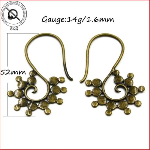 BOG-Pair Tribal Antique Brass Ear Carttilage Tragus Fake Cheater Ear Gauges Plugs Piercing Taper Strechers Earring 14g