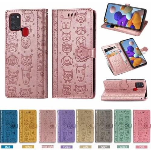 10Pcs PU Leather Wallet Flip Phone Cover Cartoon Dog Cat Patten TPU Case for Samsung Galaxy A02 A72 52 A32 A12 A71 A51 A21S A01