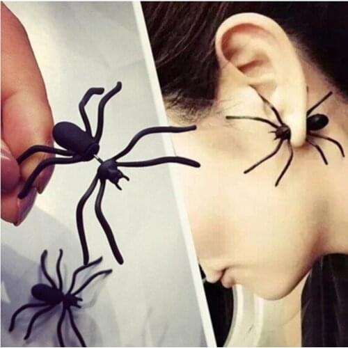 Black Spider Earrings Personality Double-Sided Front And Rear Earrings Puncture Funny Decor For Alternative Halloween