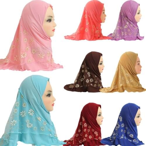 Kids Girls Muslim Hats Hijab Islamic Arab Islamic Caps Scarf Ramadan Headwear Middle East Bonnet Amira Lace Full Cover Fashion