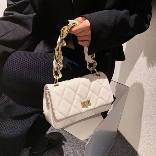 Designer Quilted Shoulder Bags Luxury Pu Leather Crossbody Bag Female Winter Bag 2022 Fashion Thick Chains Lingge Women Handbags