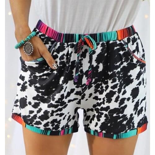 Women‘s Drawstring Leopard Print Stitching Sports Leisure 3-Point Ladies Shorts