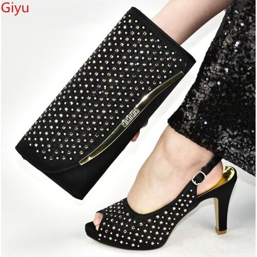 Doershow African Shoes And Bag Matching Set With black Hot Selling Women Italian Shoes And Bag Set For Party Wedding ! SJG1-6