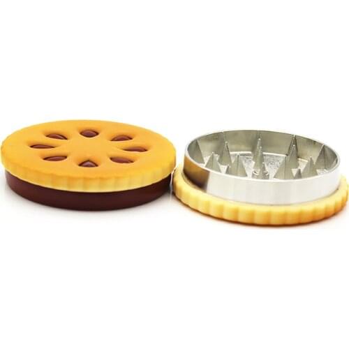 1 PC Biscuits Shaped 2 Layers Herb Grinder Pipe Smoking Grinders Hookah Tobacco Crusher Sharp Diamond Teeth Spice Mill