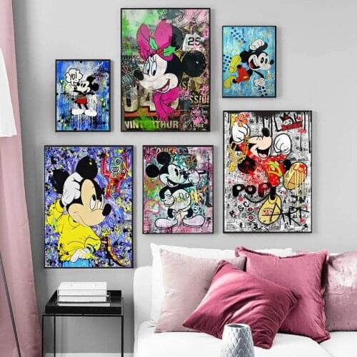 Graffiti Art Disney Mickey and Minnie Canvas Painting Posters and Prints Street Wall Art Picture for Living Room Home Decor