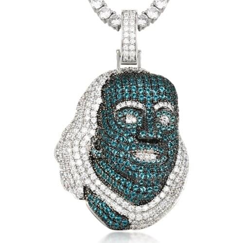 TOPGRILLZ Pendant Woman head Blueness Iced Out Cubic Zircon With Tennis Chain Street Culture Men Hip Hop Jewelry Top Quality