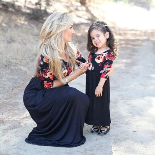 Summer Baby Girl Women Boho Loose Dresses Rose Clothes Mother Daughter Dress Family Matching Outfits Off Shoulder Floral Dress
