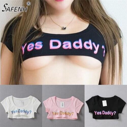 Summer japanese kawaii cute 3D ghost pink yes daddy printed crop top cotton cropped appeal sexy T-galactosidase