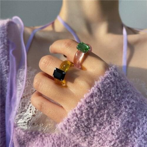 2021 Summer Collection Clear Acrylic Colorful Stone Rings For Girl Korean Japanese Cute Eco-friendly Ladies Colorful Ring