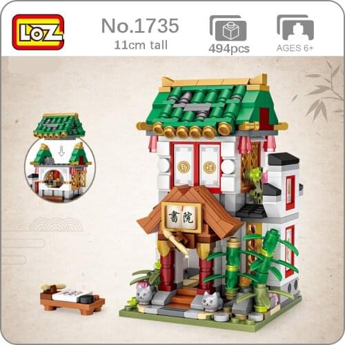 LOZ 1735 City Street Chinatown Academy School Library Architecture Model DIY Mini Blocks Bricks Building Toy for Children no Box
